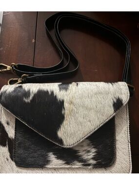 Cowhide Envelope Crossbody Bag in Black & White NEW